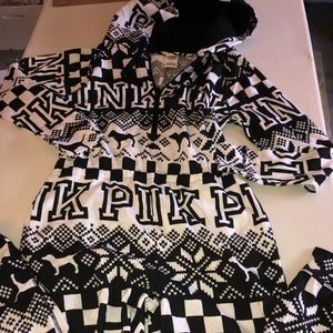 pink christmas onesie with sherpa hood